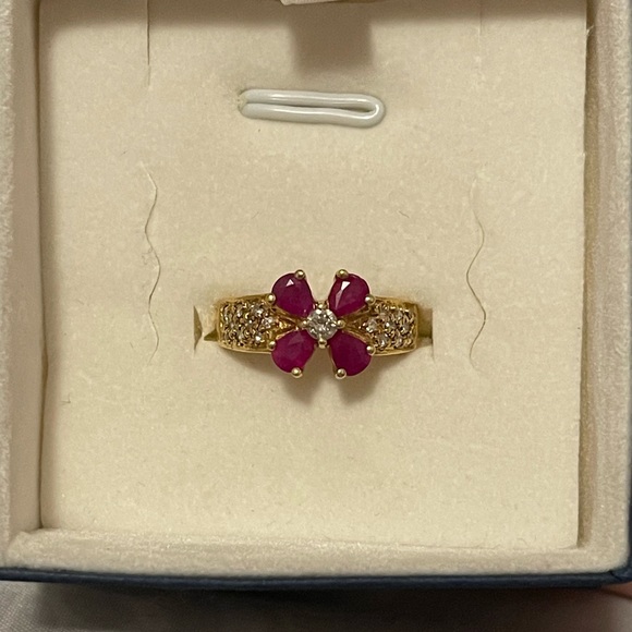 ❤️SOLD❤️Preloved K18YG Diamond Ruby Ring - D0.23ct/R1.50ct Size 5.75US/51EU/11JP - Picture 2 of 11